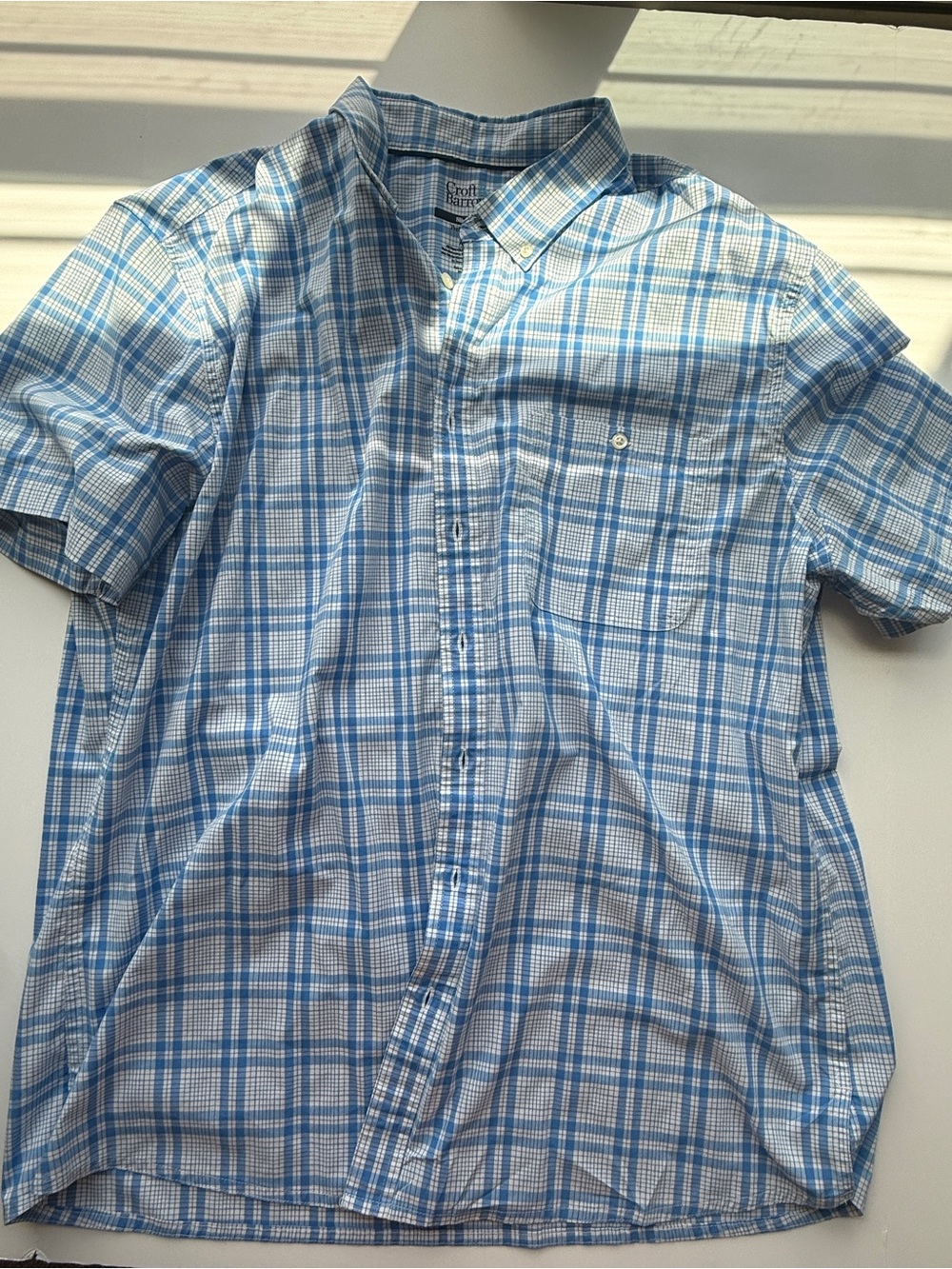 croft & barrow Light Blue and White Plaid Short-Sleeve Button-Down Shirt